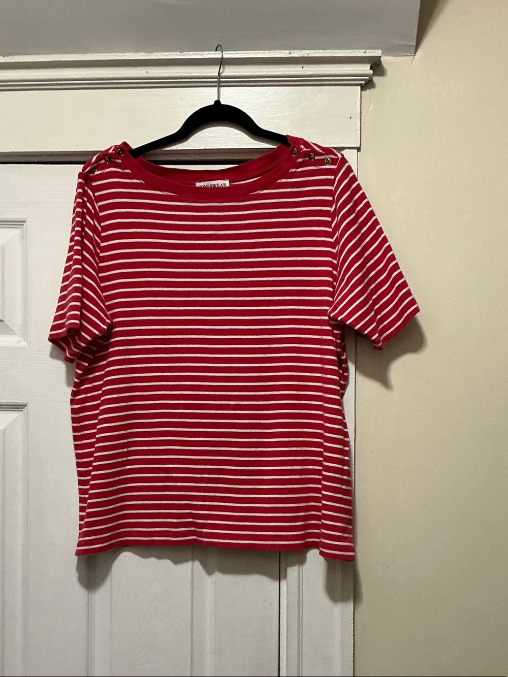 Jones New York Red & White Striped Short Sleeve Tee